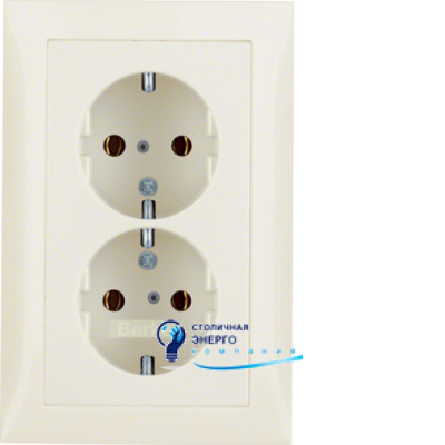 Розетка с з/к двойная, цельная, белая, 16А/250V S.1