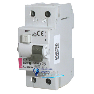Дифавтомат вимикач KZS-R 1p+N B 6/0,03 тип A (10kA)