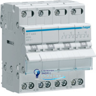 Переключатель I-0-II SFT440, 4-пол, 40А/400В, 4м Hager