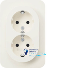 Розетка 2X с защитой контактов с заземлением, цельная, полярная белизна, 16А/250V R.1