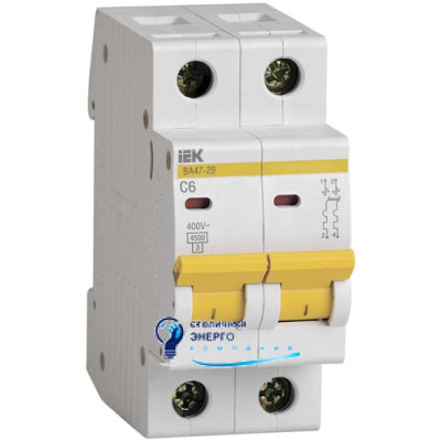 Автоматический выключатель ВА47-29 2Р 6А 4,5kA С IEK