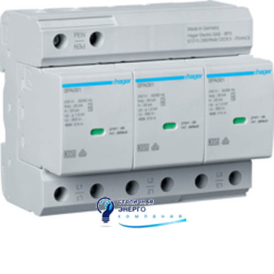 Розрядник (ПЗІП) T1+T2 3P Uc 350V 25kA 1,5kV TCN +дод.контакт