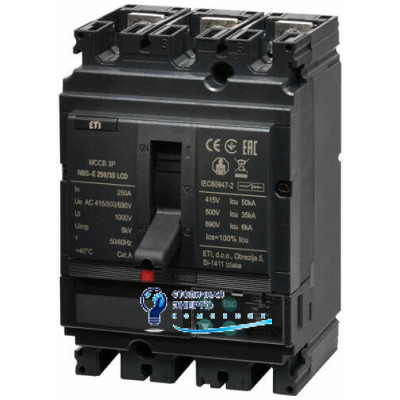 Автоматический выключатель NBS-E 250/3S LCD 250A (50kA, (0.4-1)In/(1.5-12)In) 3P