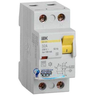 Дифференциальное реле (УЗО) ВД1-63S 2Р 32А 100мА IEK