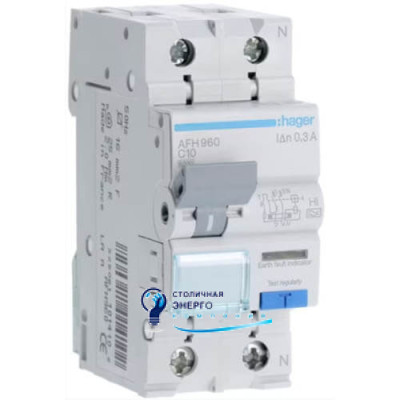 Дифавтомат выключатель 1P+N 6kA C-10A 300mA, HI