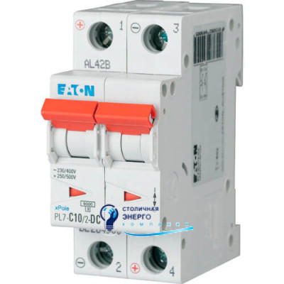 Автоматический выключатель Eaton PL7-C10/2-DC 500В DC 10А C