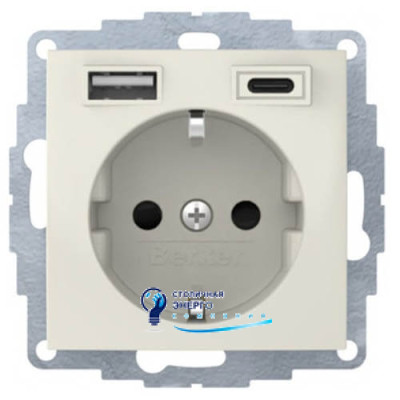 Розетка з з/к 16A, 250V + 2хUSB A-С /3A, біла S.1