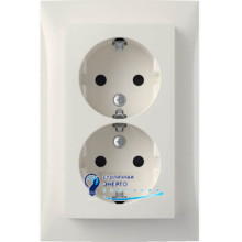 Розетка 2X с з/к, с защитой контактов, цельная, пол.белизна, 16A, 250V S.1