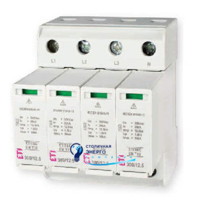 Обмежувач перенапруги ETITEC SM T12 300/12,5 (3+1, 4P, TT)
