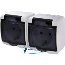 Розетка 2-я (Schuko) (дымчатая крышка) (IP44/54) RHE-2sd