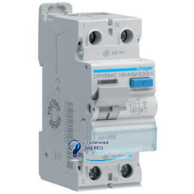 Дифференциальное реле (УЗО) 2P, 10kA, 100A, 300mA, A-Hi S
