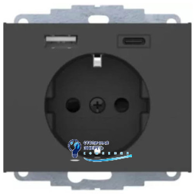 Розетка з з/к 16A, 250V + 2хUSB A-С /3A, антрацит K.1