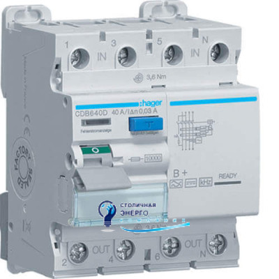 Дифференциальное реле (УЗО)4P, 40A, 30 mA, B+, 10kA
