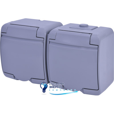 Розетка 2X Schuko, сіра кришка, RHE-2s-SR, IP44/54