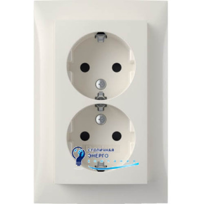 Розетка 2X с з/к, с защитой контактов, цельная, пол.белизна, 16A, 250V S.1