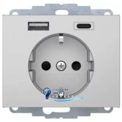 Розетка з з/к 16A, 250V + 2хUSB A-С /3A, алюміній-лак K.5