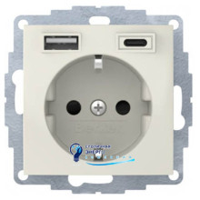 Розетка с з/к 16A, 250V + 2хUSB A-С /3A, белая S.1
